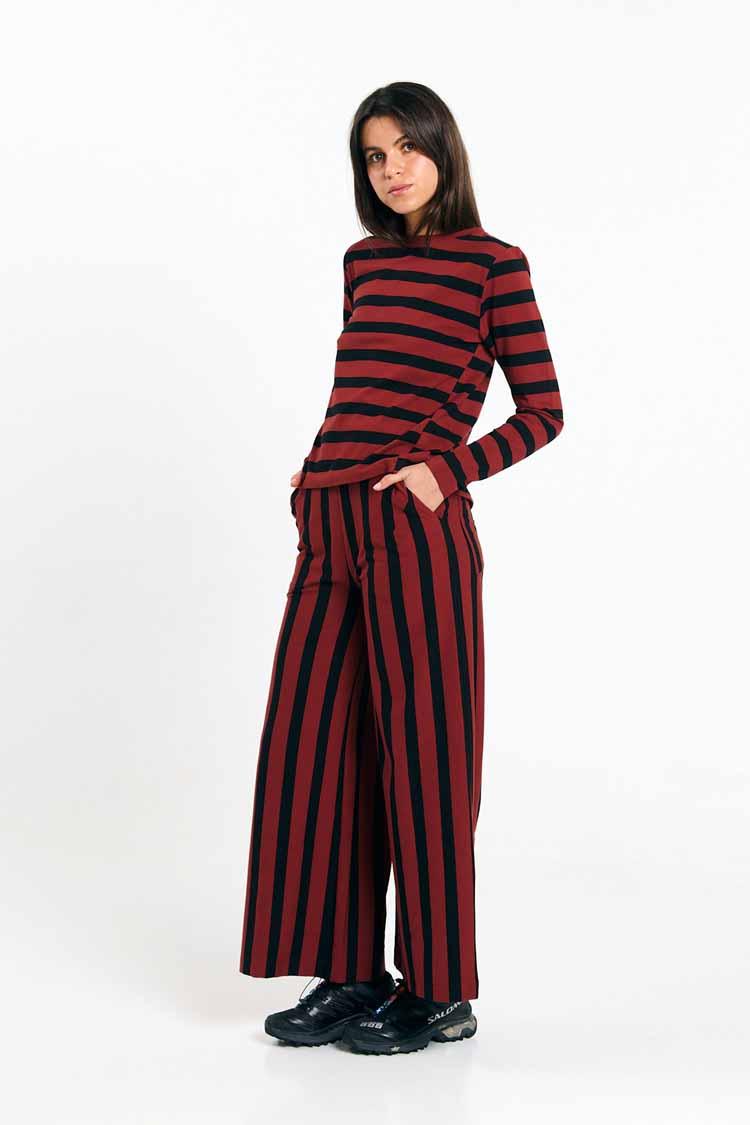Suite13Lab Palau Pants Stripes Brick Damen Baumwolle Hose schwarz rot